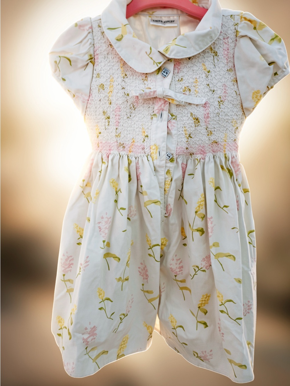 Vintage Laura Ashley Smocked Floral Baby Dress with Peter Pan Collar